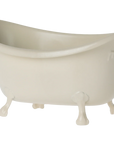 The Maileg Furniture by Maileg is an off-white, clawfoot bathtub with four legs and a curved rim, featuring a charming vintage design that's ideal for a Maileg Mouse dollhouse. Shown on a plain white background.
