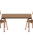 The Maileg Furniture set from Maileg features two wooden chairs with metal legs and a matching rectangular table—an ideal, classic design for dollhouse decor or your charming Maileg Mouse collection.