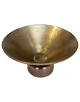 The Vivar Bowl by The Import Collection features a wide, shallow design with a textured gold finish and short cylindrical base, perfect for modern decor. Shown against a white background.