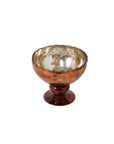 The Naomi Compote by Accent Decor is a mercury glass bowl with a metallic copper finish, scalloped rim, and floral etching on a short pedestal—an elegant vessel ideal for showcasing holiday florals against a white background.
