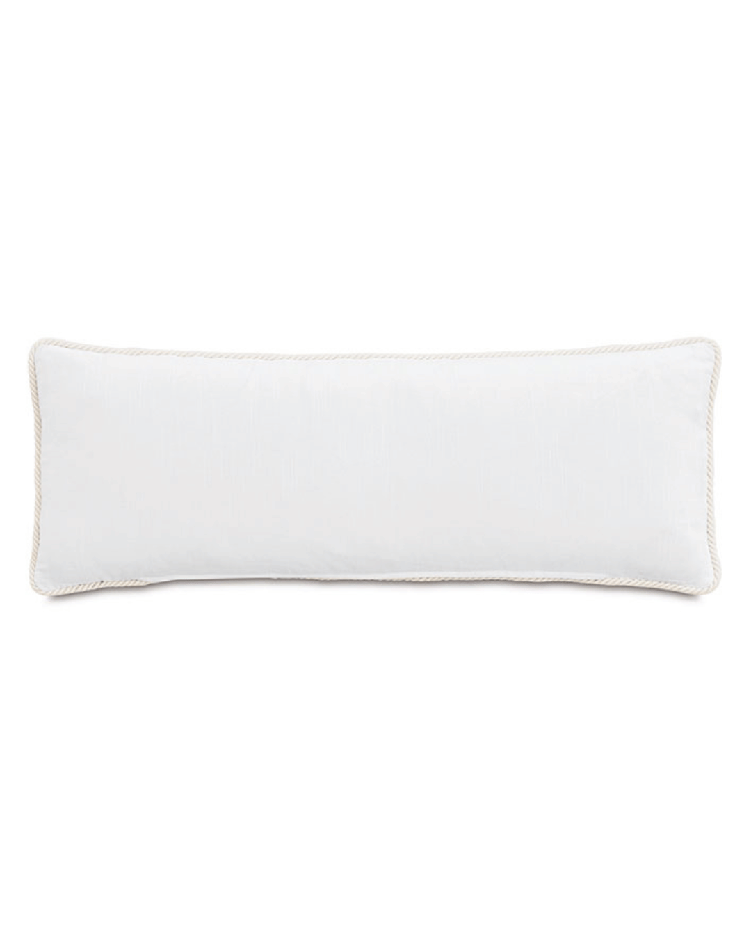 A long, rectangular white Casa Chenille Pillow with a subtle tan piping around the edges, displayed against a plain background, perfect for a Scottsdale Arizona bungalow by Eastern Accents.