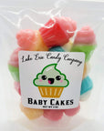 A clear bag of colorful cupcake-shaped candies labeled "Lake Erie Valentine Candy" by Faire, featuring a cute cupcake illustration—perfect for Valentine's Day or to add to your Valentines candy assortment.