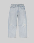 The Miro by Citizens Of Humanity/AGOLDE are light blue, high-waisted jeans with a relaxed, baggy fit and distressed detailing on the knees and thighs, displayed flat on a plain gray background.