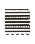 The My Mind's Eye Cocktail Paper Napkin features black and white stripes, starbursts, scalloped edges, and "HAPPY GRADUATION" in the center—ideal for summer barbeques or graduation parties.
