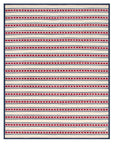 The Faire Stars & Stripes Blanket features horizontal red, white, and blue stripes with star motifs and a thin blue border, combining patriotic style with classic New England seaside charm—perfect for summer.