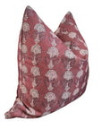 Maroon 22x22″ plush pillow with white floral pattern, pointed corners by Faire Lo at Bungalow Furniture.