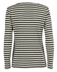 The Majestic Filatures Organic Cotton Stripe L/S Crewneck is a soft, round neck T-shirt with black and white horizontal stripes, shown from the back. It features a classic, simple design made from organic cotton.