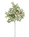 The Faire Pink Sumac Spray is a single artificial flower stem with green leaves and clusters of small pink flowers, making it a perfect decorative branch for any space.