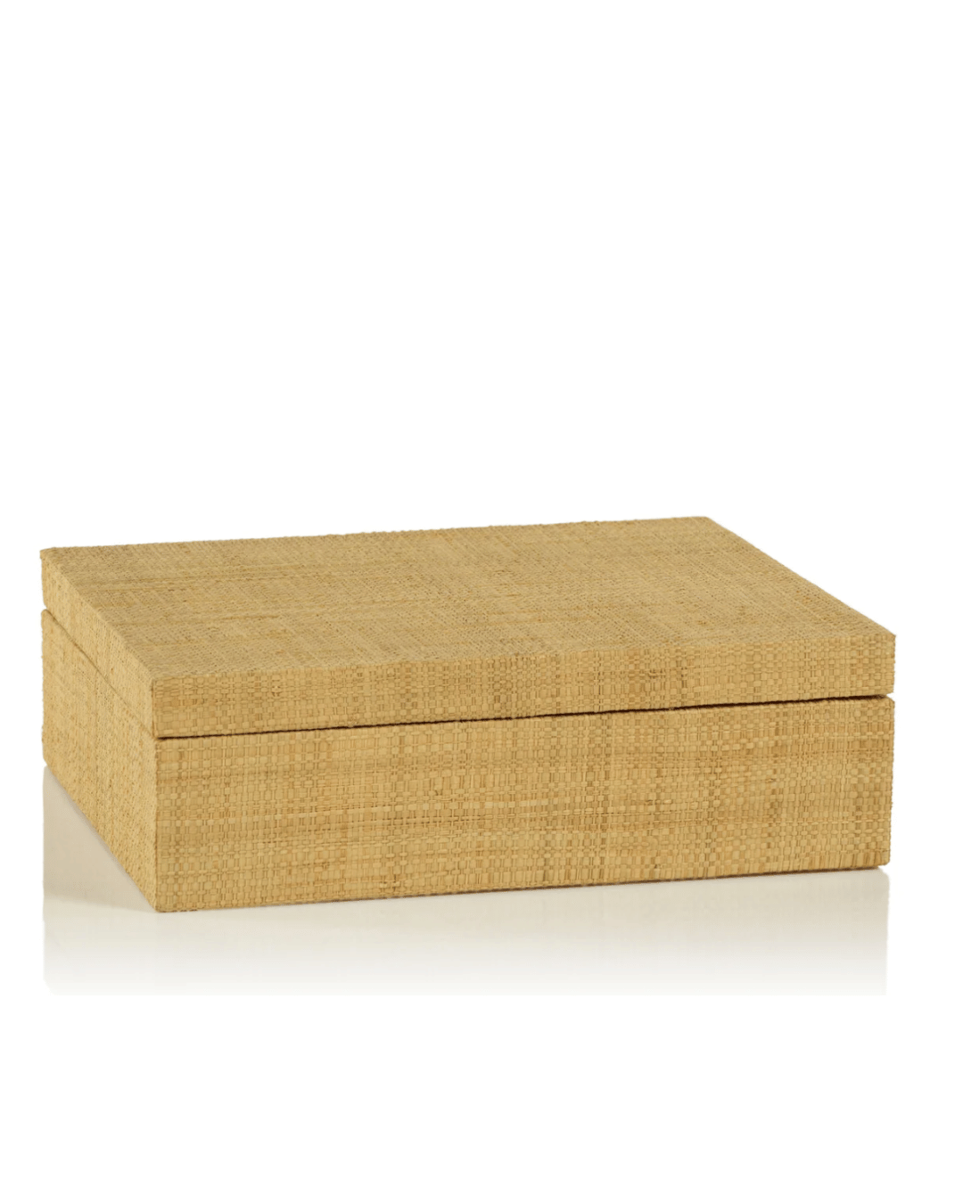 A Grasscloth Box Large made by Zodax, showcasing a subtle texture and a light beige color typical of Scottsdale, Arizona bungalows, set against a white background.