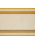 The CH Tea Towels S/2 by Faire are rectangular beige tea towels with horizontal mustard yellow and dark brown stripes near the edges, inspired by French country style, shown on a white background.