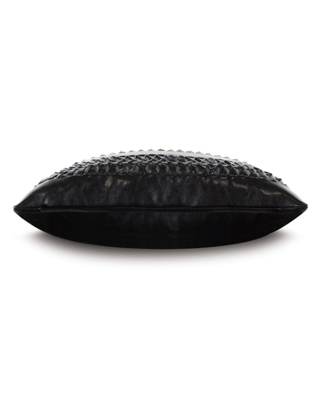 A black leather Braid Ink Pillow with a textured, woven pattern on the upper side, inspired by Scottsdale Arizona, presented against a white background. (Brand Name: Eastern Accents)