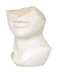 The Aurelia Sculpture by The Import Collection features a white marble head and neck with only the lower face, lips, chin, and part of the shoulders visible. Its broken top creates a modern piece with a timeless, classical fragmented look.