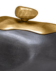 The Finkle Large Box by The Import Collection showcases a matte black finish with metallic gold organic shapes and aluminum accents, creating an eye-catching decorative piece against a white background.