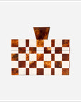 The Camiro Short Box by The Import Collection features a brown and white checkerboard design with a triangular clasp, displayed on a plain white background.