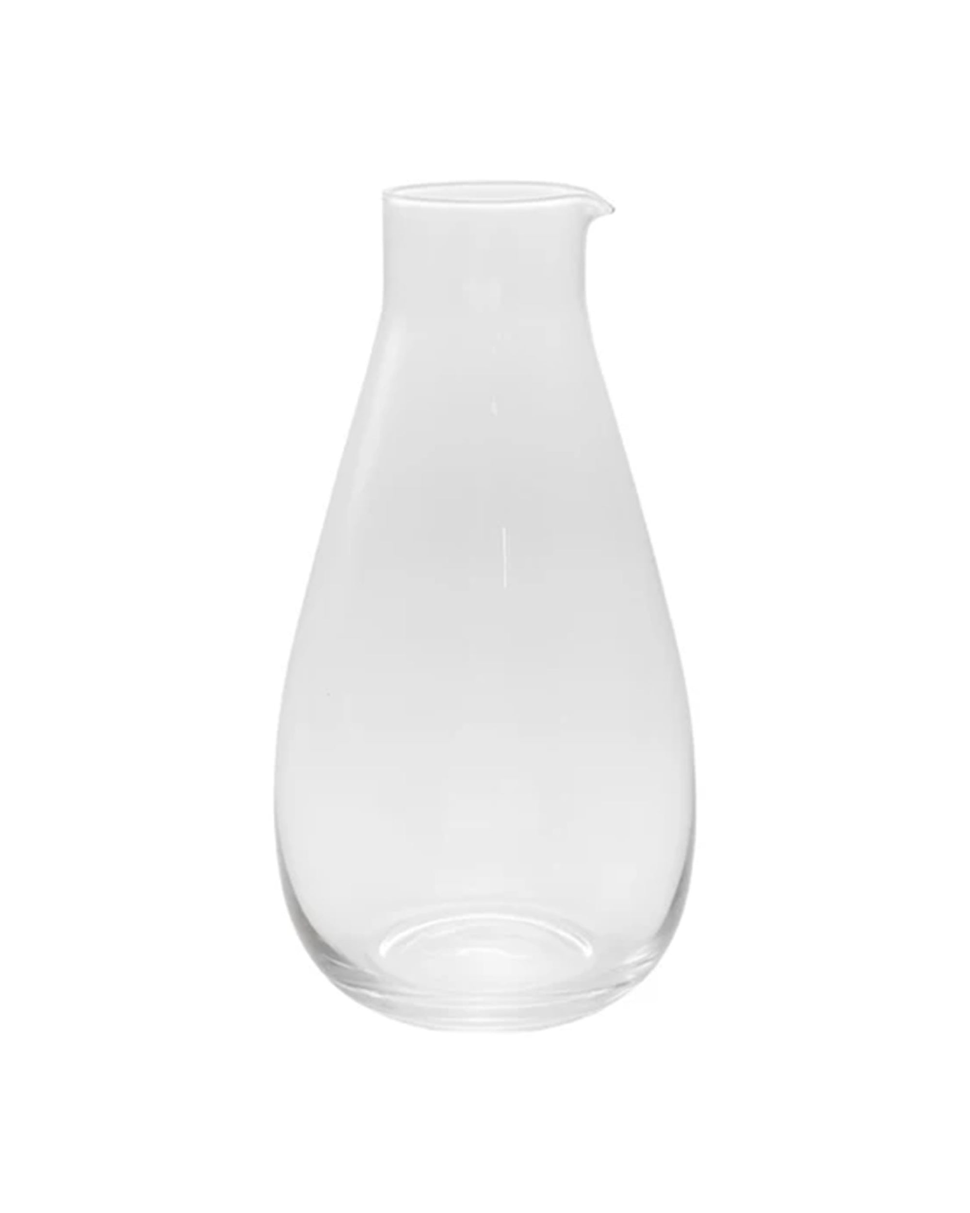 The Creative Co-op Glass Carafe 48oz features a clear design with a wide base, narrow neck, and small spout for pouring. Shown empty against a white background.