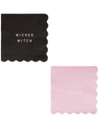 Add a whimsical touch to your summer barbeque with Cocktail Paper Napkins by My Mind's Eye—one black napkin reads "WICKED WITCH" in white, the other light pink with "GOOD WITCH" in gold, both scalloped-edge and displayed on a white background.