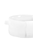 The Montes Doggett M Baker No. 137 is a white, high-fired ceramic bowl with a side handle and embossed “MD” logo near the base. Dishwasher safe. Simple design shown empty on a white background.