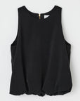 Black sleeveless satin top with scoop neck by Moussy, MV Sculpted Satin style on white background.