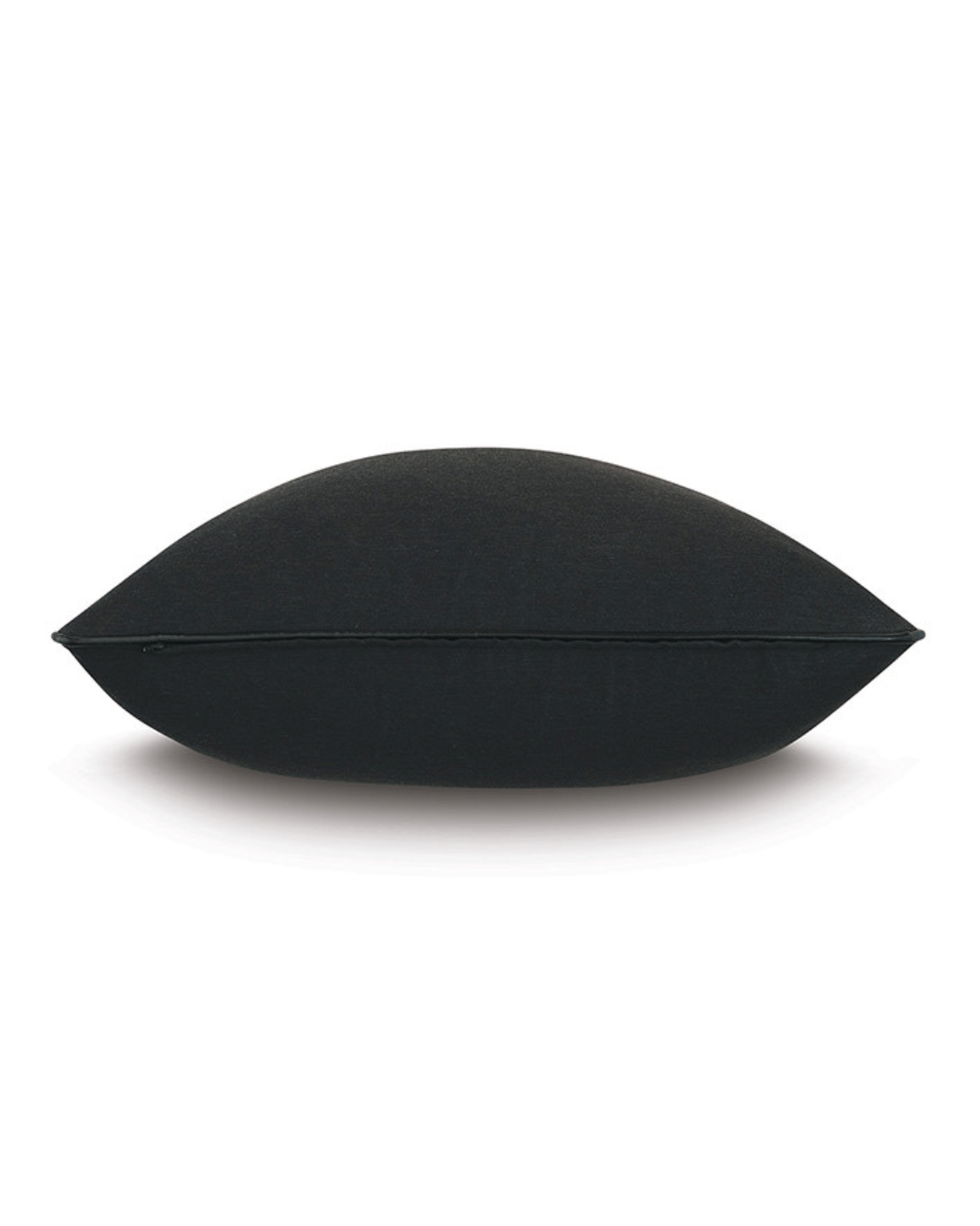 A Ban Solid Black Pillow by Eastern Accents, oval-shaped with a seam along its edge, displayed in Arizona style against a white background.