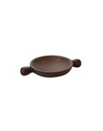 The Accent Decor Brownwood Tray /Small is a round, shallow mango wood tray with two short, rounded handles—ideal for coffee table decor.