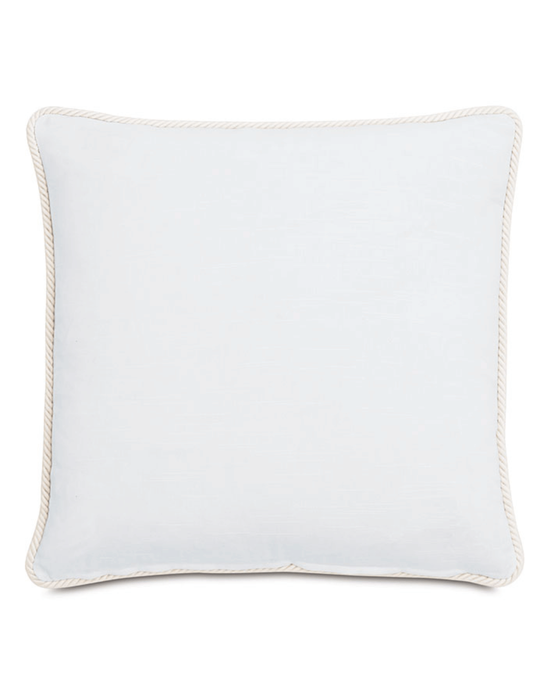 White Casa Chenille Pillow by Eastern Accents with a beige piped border isolated on a white background, perfect for a bungalow in Scottsdale, Arizona.