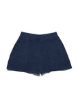 The Terry Venus short by Kule, in navy blue cotton-blend terry, features an elastic waist and side pockets, shown laid flat on a white background.