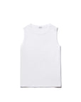 The Tank by Kule is a sleeveless white crew neck top made from soft organic cotton, shown laid flat on a plain white background. This machine washable shirt offers everyday comfort and ease.