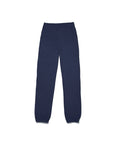 The Kule Terry Sweatpants in navy blue cotton feature an elastic waistband, side pockets, and elastic ankle cuffs, shown laid flat on a white background.