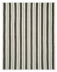 The Faire Collins Stripe Blanket features a white background with evenly spaced vertical warm olive stripes, each with jagged, wavy edges that form a bold zigzag pattern.
