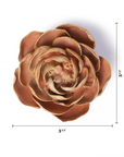 A top-down view of the Chive Ceramics Peach Pink Peony, a 3.5-inch ceramic flower with gold edges on a white background, black measuring lines and numbers—ideal as decorative tabletop or wall decor.