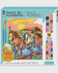 Dive into a "Paint by Numbers Horses" adventure with Faire's kit, featuring vivid horses set against a sunset desert. The set includes 1 canvas (8x10 inches), 16 paints, and 2 brushes, ideal for artists aged 8+.