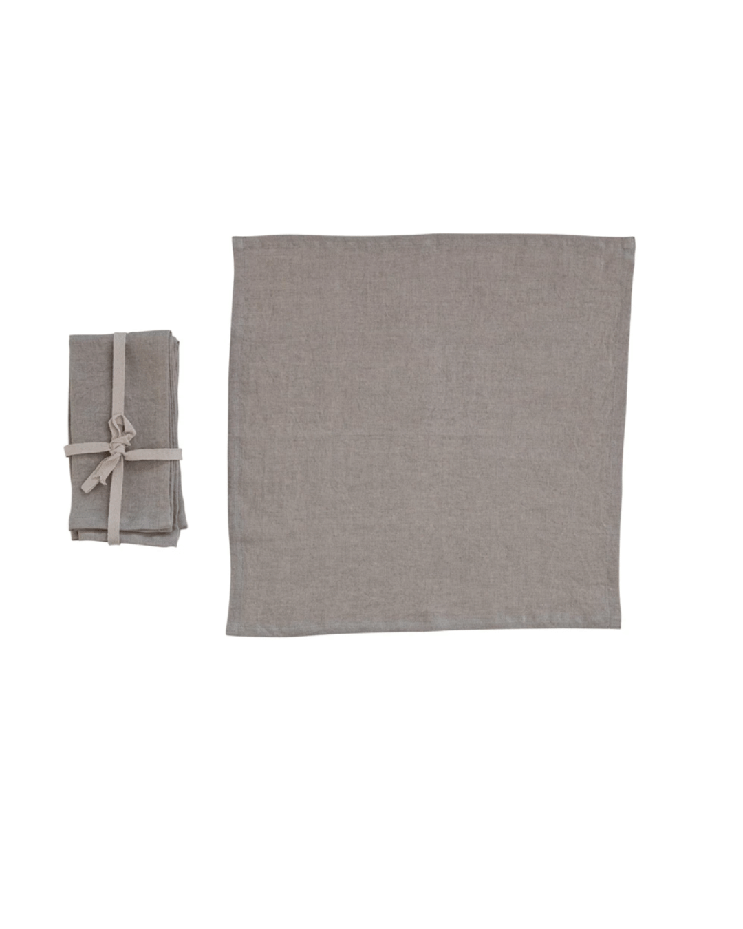 A folded Linen Napkins Grey S/4 and a Linen Napkins Grey S/4 tied together in Scottsdale, Arizona by Creative Co-op.