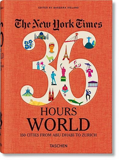 Cover of "New York Times 36 Hours World 150 Cities" by Ingram Book Company, featuring a prominent "36" embellished with illustrations of landmarks and cultural icons, promising urban adventures across the globe.
