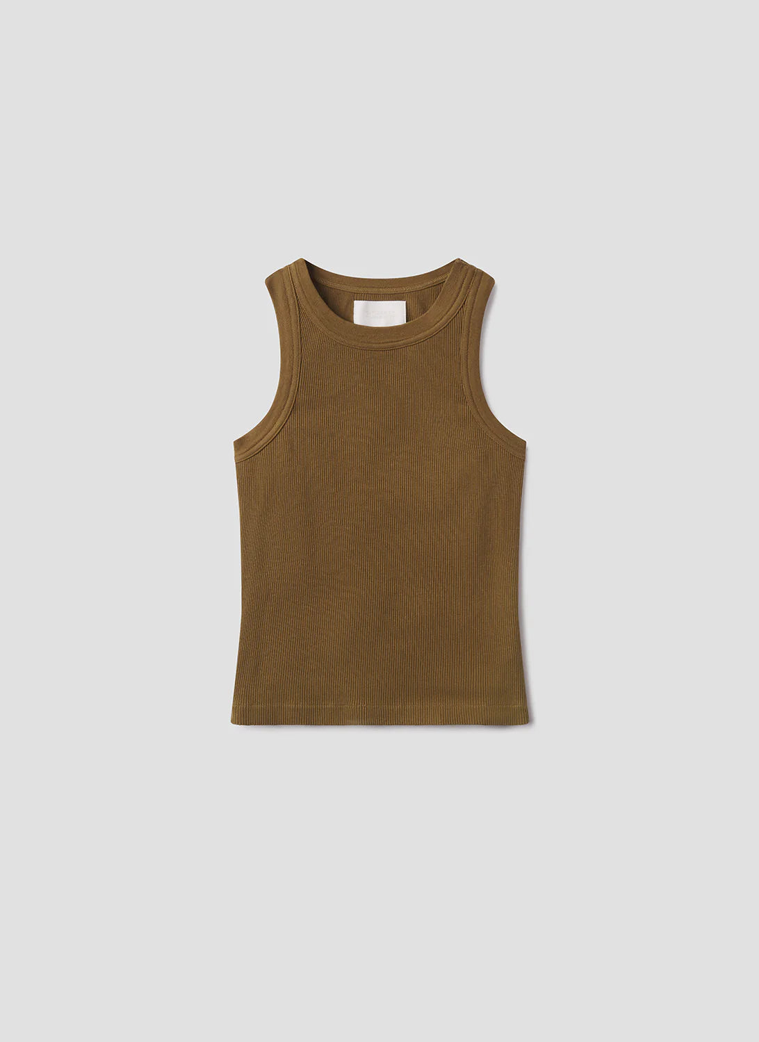 The Isabel Rib Tank F25 by Citizens Of Humanity/AGOLDE is a sleeveless, olive-green top with supportive ribbed cotton, shown flat on a plain light gray background.