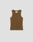 The Isabel Rib Tank F25 by Citizens Of Humanity/AGOLDE is a sleeveless, olive-green top with supportive ribbed cotton, shown flat on a plain light gray background.