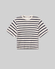 The Goldie Tee from Citizens Of Humanity/AGOLDE is a casual, oversized striped tee with black and white horizontal lines. Made from lightweight rib cotton, it features a crew neckline and is laid flat on a gray background.
