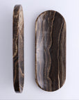 Chocolate Onyx Oval Dish with swirling wood grain by The Faire, handcrafted decorative accent for dining or display.