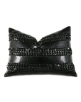 Stylish black leather Braid Ink Pillow with horizontal bands of braided and smooth textures, ideal for a Scottsdale bungalow, isolated on a white background by Eastern Accents.