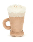 The Jelly Cat Inc. Amuseables Latte is a plush toy shaped like a latte mug, with cream-colored foam, a light brown body, and a handle—perfect for cozy decor fans. Shown against a plain white background.