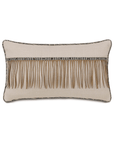Rectangular decorative pillow with a beige background and a central design featuring rows of dark brown embroidered droplets with black and beige twisted cord borders, inspired by the rustic charm of a Scottsdale Arizona bungalow from Eastern Accents in the Viv Bisque collection.