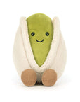 Amuseables Horatio Pistachio by Jelly Cat Inc. is a cute plush toy shaped like a smiling green pistachio, featuring a soft cream shell, small round brown feet, and black button eyes.