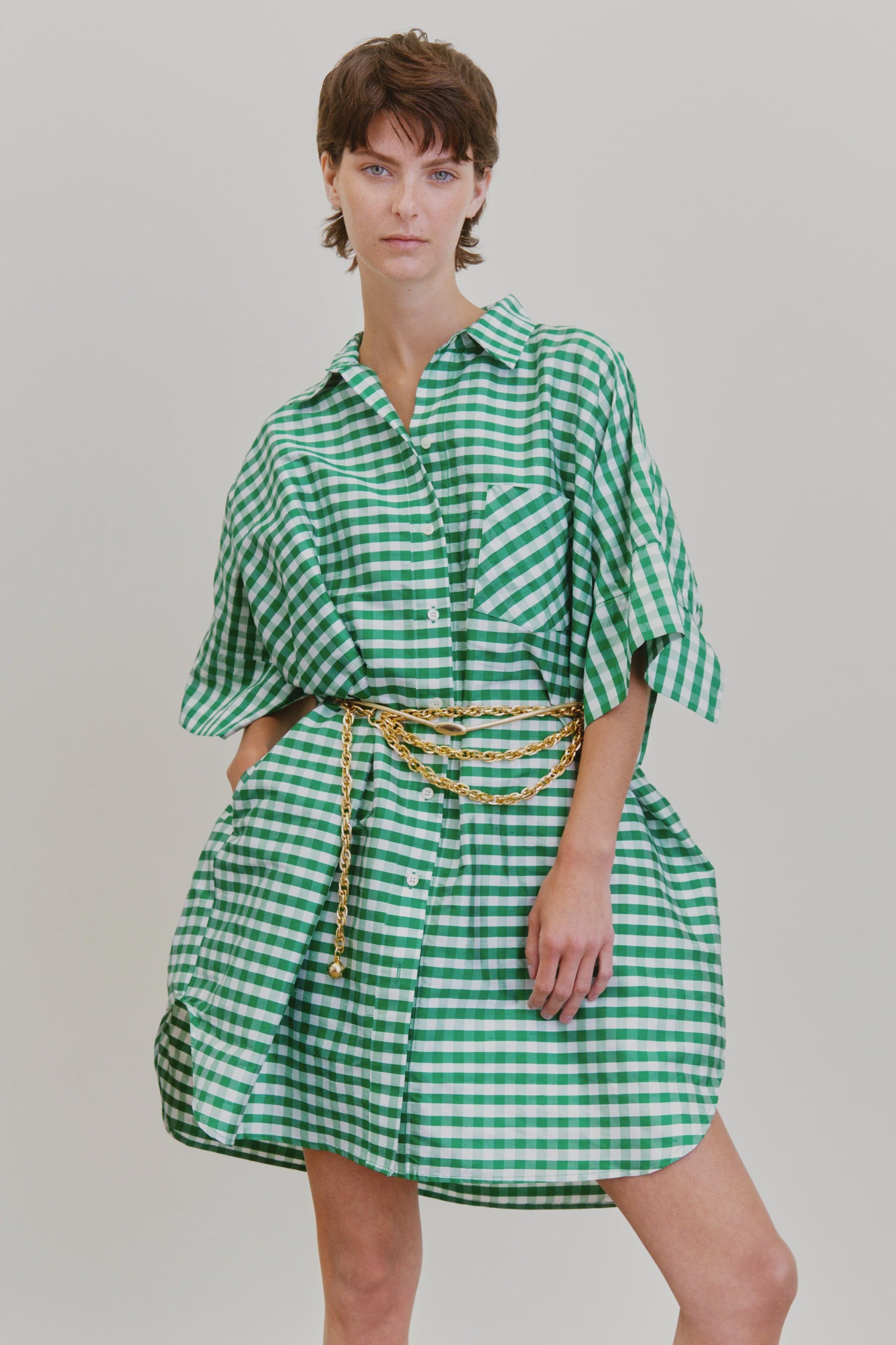 kelly green shirt dress Ging Bellini 20260831_FINALSALE Waist 46 Adrianna Papell High-Low Mikado Color:Dusty Pink Botanical