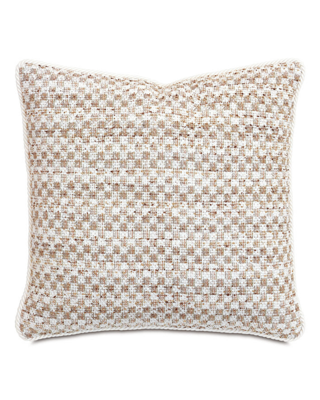 A rectangular Casa Chenille Pillow by Eastern Accents featuring a textured beige and white houndstooth pattern with piped edges, inspired by Scottsdale Arizona aesthetics, isolated on a white background.