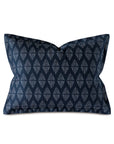 The BRIDGEHAMPTON STANDARD by Eastern Accents is a dark blue decorative pillow with a light blue geometric diamond pattern, visible edge stitching, and a convenient zipper closure.