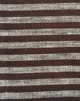 Close-up of a woven fabric from Modernplum's Baltic Dutch Euro, showing alternating horizontal dark brown and off-white stripes inspired by Baltic Stripe bedding, with the material’s texture and weave clearly visible.