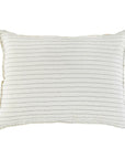 Belonging to the Blake Linen Collection, this rectangular pillow by POM POM features a white fabric adorned with thin, evenly spaced horizontal black stripes. The interwoven stripe design adds subtle texture, and it is set against a plain white background.