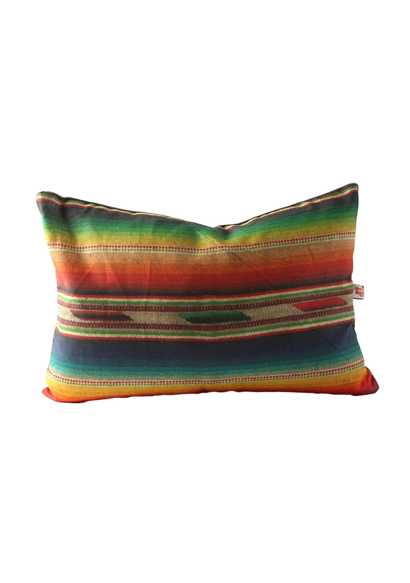 A rectangular pillow with a colorful striped pattern in Arizona style, displayed against a white background. - A SW Multi Colored Serape 17x24 pillow by Design Legacy, displayed against a white background.