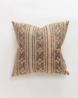 The Norwalk Leo Pillow is a luxurious euro cushion, sized at 26x26", featuring vertical stripes and floral patterns in vibrant orange and black on a soothing beige background. It includes a pillow insert for effortless comfort.