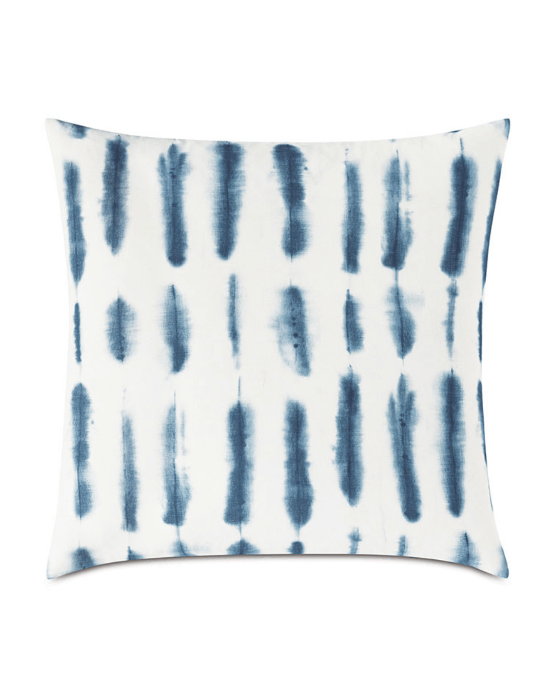 Abstract Blue Euro Sham 27x27 by Eastern Accents, with a white background and a pattern of irregular blue vertical stripes, resembling a watercolor or tie-dye effect, perfect for a Scottsdale Arizona bungalow.