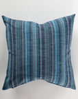 The Pindler Custom 3 Pillow 28x28 features a luxurious design with vertical blue and gray stripes set against a white background. Its textured fabric, enhanced by a subtle gradient effect, provides both comfort and stylish support for any setting.